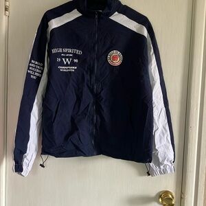 31. Orange kiss, essentials, blue, and white windbreaker